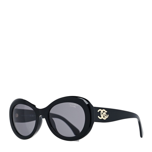 Chanel Acetate Polarized Oval CC Sunglasses 5469-B-A in Black